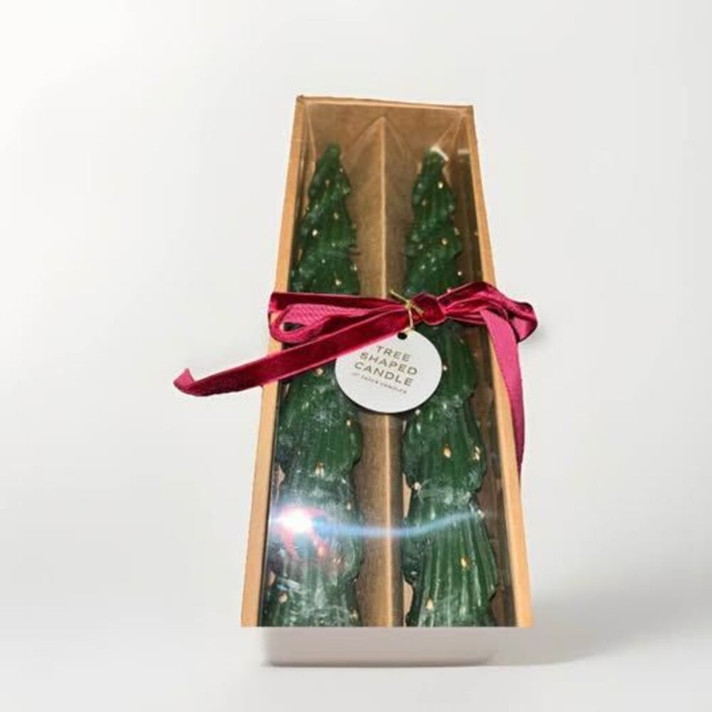 Anthropologie Tree Taper Candles Candle Set of 2 Green Christmas Holiday NEW